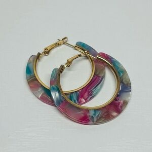 Pink and Blue Resin Hoop Earrings